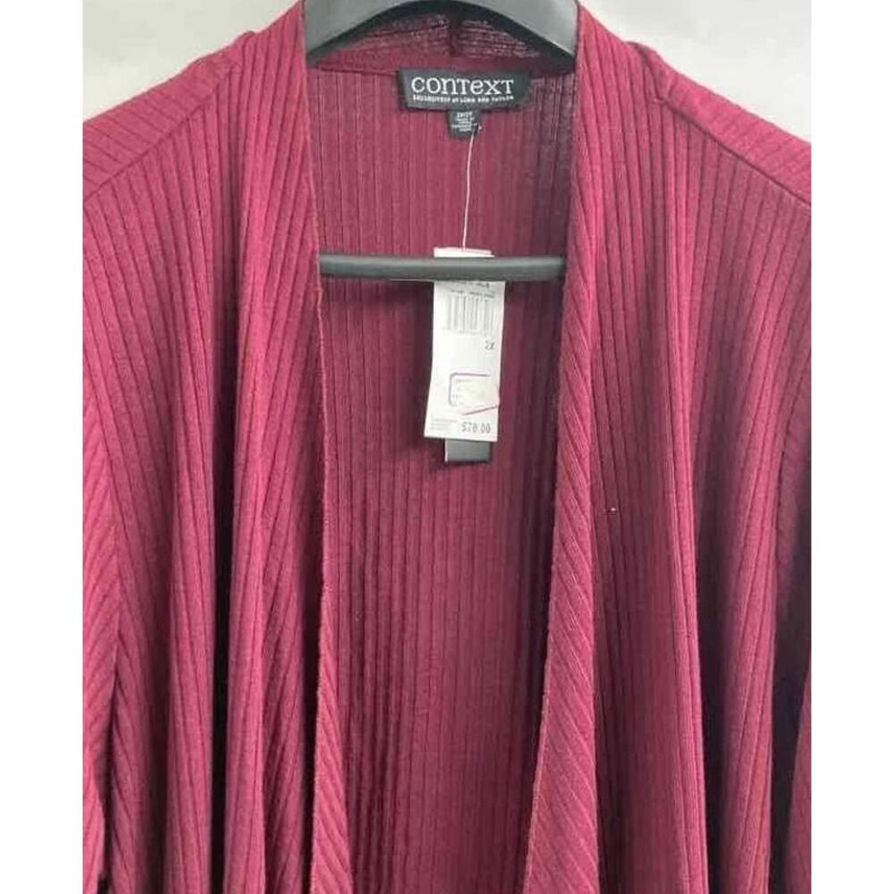 NWT Context Lord & Taylor Womens Burgundy Ribbed Waterfall Cardigan Sweater 2X - Picture 5 of 6